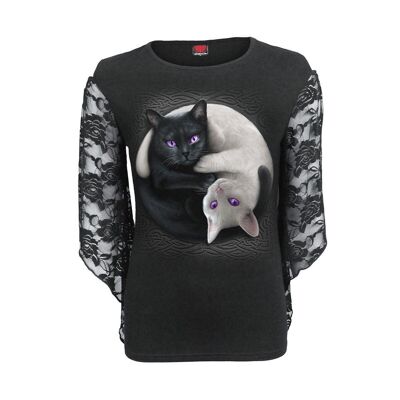 YIN YANG CATS - Rose Lace Sleeve Top