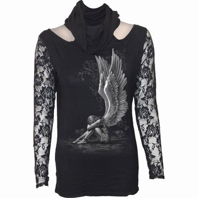 ENSLAVED ANGEL - Top à col bénitier et manches en dentelle Noir