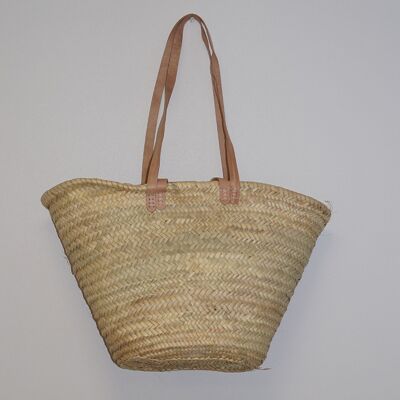 Woven palm fiber bag with leather handles - Beach bag