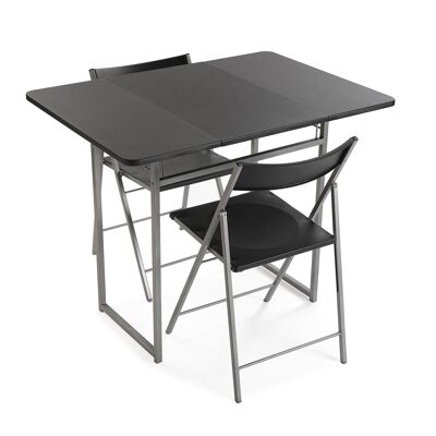 FOLDING TABLE + 2 BLACK CHAIRS 19840054