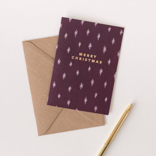Purple Star Christmas Card with Gold Foil