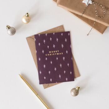Carte de Noël étoile violette avec feuille d'or 3