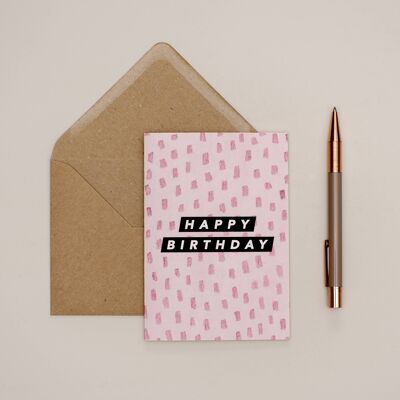 Pink Pattern Lines Birthday Card