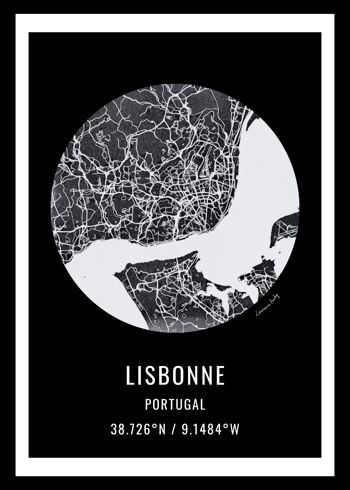 AFFICHE+CADRE-50x70cm-EUROPE-CARTE LISBONNE