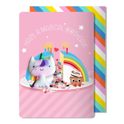 Carta magnetica di compleanno con unicorno
