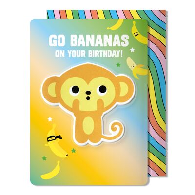 Tarjeta de cumpleaños de la etiqueta engomada hinchada del mono