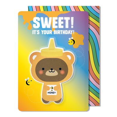 Tarjeta de cumpleaños de la etiqueta engomada hinchada del oso