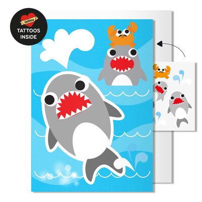 Shark card | with temporary tattoos