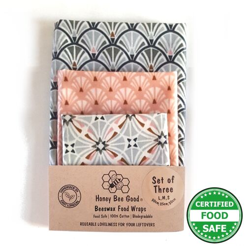 Heritage | 3 (L,M,S) Beeswax Wraps | Handmade in the UK | Blush
