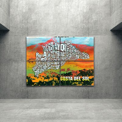 Buchstabenort Costa Del Sol La Concha Kunstdruck - 140x200cm-als-4-teiliger-keilrahmen