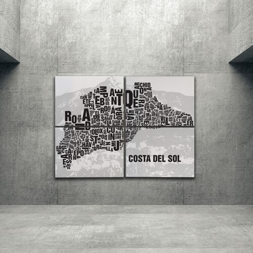 Buchstabenort Costa Del Sol La Concha - 140x200cm-als-4-teiliger-keilrahmen