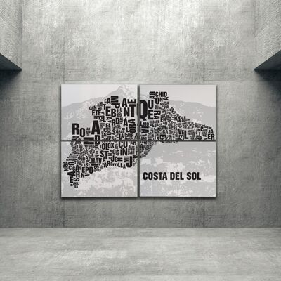 Buchstabenort Costa Del Sol La Concha - 140x200cm-als-4-teiliger-keilrahmen