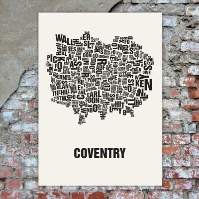 Letter location Coventry black on off-white - 50x70cm-handmade-silkscreen