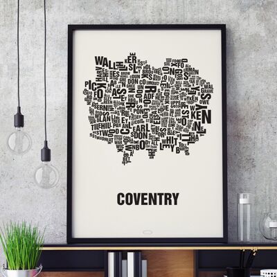 Lugar de letras Coventry negro sobre blanco natural - 50x70cm-serigrafiado-enmarcado