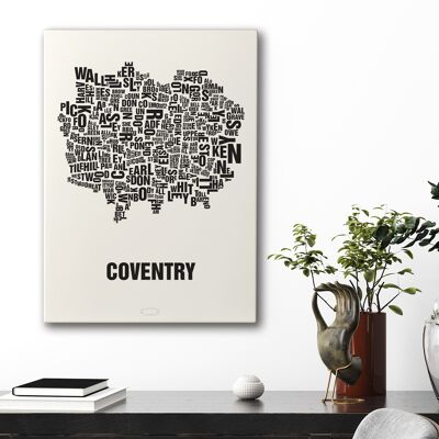 Buchstabenort Coventry Schwarz auf Naturweiß - 50x70cm-leinwand-auf-keilrahmen