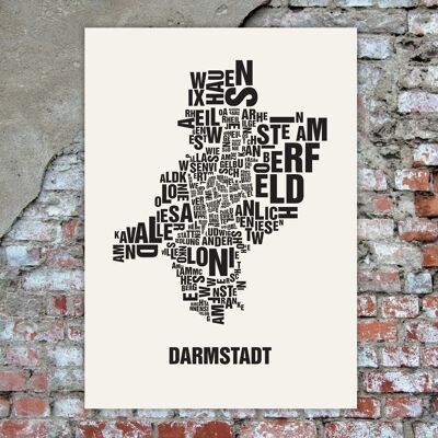Letter location Darmstadt black on natural white - 50x70cm-handmade-screenprint