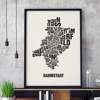 Place of the letters Darmstadt Black on natural white - 50x70cm-screen-printed-framed