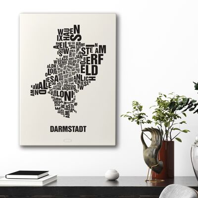 Place of letters Darmstadt Black on natural white - 50x70cm-canvas-on-stretcher