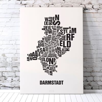 Buchstabenort Darmstadt Schwarz auf Naturweiß - 70x100cm-leinwand-auf-keilrahmen