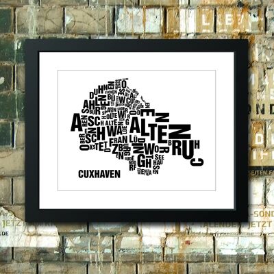 Letter location Cuxhaven black on natural white - 40x50 passepartout framed