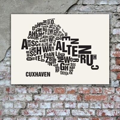 Luogo delle lettere Cuxhaven nero su bianco naturale - 50x70cm-serigrafia fatta a mano