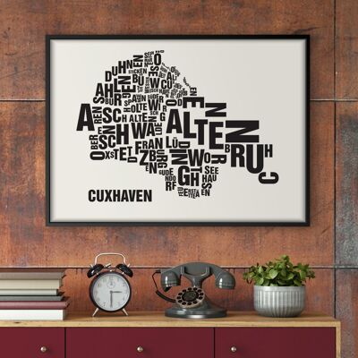 Place of letters Cuxhaven black on natural white - 50x70cm-silkscreen-framed