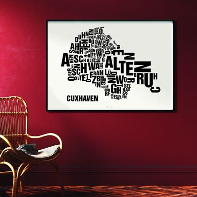 Luogo delle lettere Cuxhaven nero su bianco naturale - 70x100cm-stampa digitale arrotolata