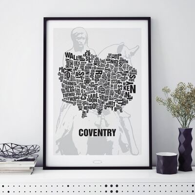 Carta ubicación Coventry Lady Godiva - 50x70cm-impresión digital-enmarcada