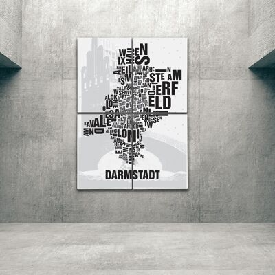 Buchstabenort Darmstadt Hochzeitsturm - 140x200cm-als-4-teiliger-keilrahmen