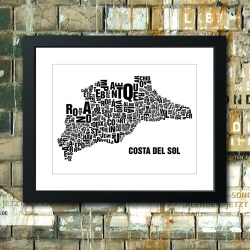 Buchstabenort Costa del Sol Schwarz auf Naturweiß - 40x50-passepartout-gerahmt