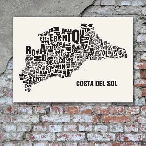 Buchstabenort Costa del Sol Schwarz auf Naturweiß - 50x70cm-handgemachter-siebdruck