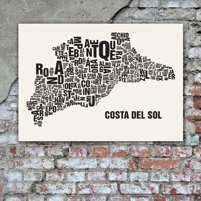 Letra ubicación Costa del Sol negra sobre blanco natural - 50x70cm-serigrafia-artesanal