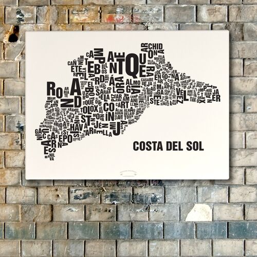 Buchstabenort Costa del Sol Schwarz auf Naturweiß - 50x70cm-leinwand-auf-keilrahmen