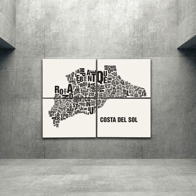 Letter location Costa del Sol black on natural white - 140x200cm-as-4-part-stretcher