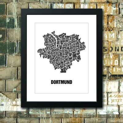 Place of letters Dortmund Black on natural white - 40x50 passepartout framed