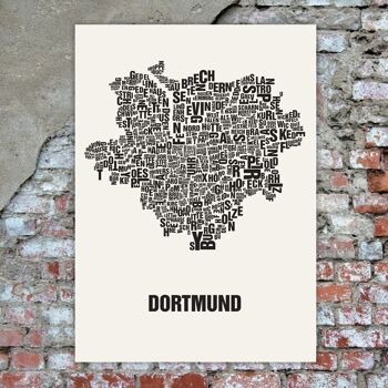 Lettre lieu Dortmund noir sur blanc naturel - 50x70cm-sérigraphie faite à la main 1