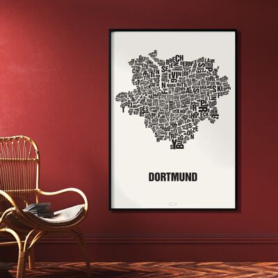 Letter place Dortmund black on natural white - 70x100cm-digital print-rolled