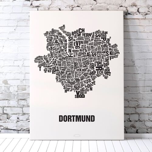 Buchstabenort Dortmund Schwarz auf Naturweiß - 70x100cm-leinwand-auf-keilrahmen