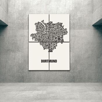 Place des lettres Dortmund noir sur blanc naturel - 140x200cm-en-4-part-stretch 1