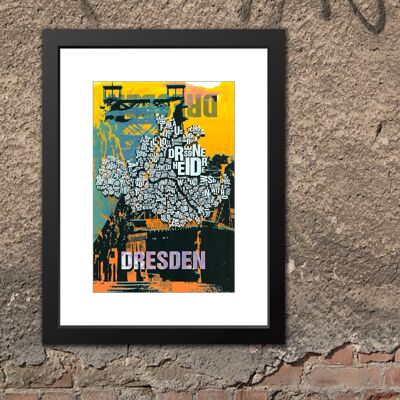 Lugar de letras Dresden Blaues Wunder lámina - 30x40cm-passepartout-enmarcado