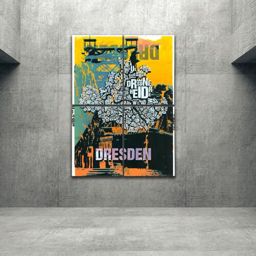 Buchstabenort Dresden Blaues Wunder Kunstdruck - 140x200cm-als-4-teiliger-keilrahmen