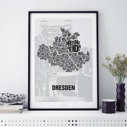 Buchstabenort Dresden Blaues Wunder - 50x70cm-digitaldruck-gerahmt
