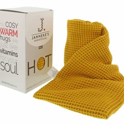 Echarpe chauffante Tissu gaufré ocre jaune | Graines de lin biologiques