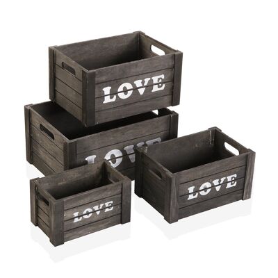 Set de 4 cajas de madera love 22010025