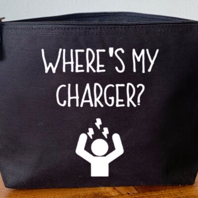 Charger Bag, Organic Black Canvas Storage Pouch