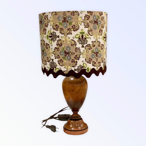 Wood Table Lamp and Hand-Made Vintage Fabric Shade - Base and Shade