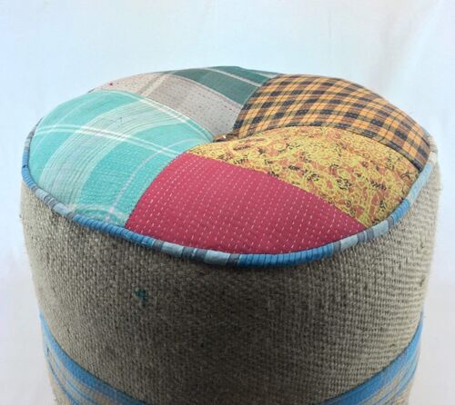 Upcycled Fabric Pouf - Red/Green