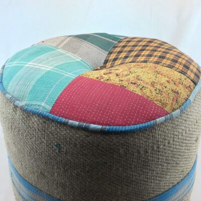 Upcycled Fabric Pouf - Red/Green