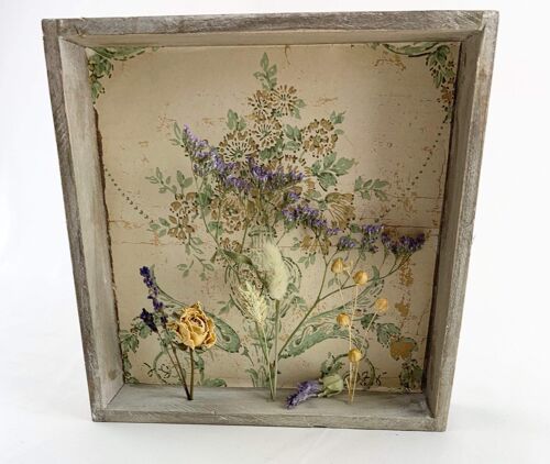 Dried Flower Display in Wooden Box - lavender rose