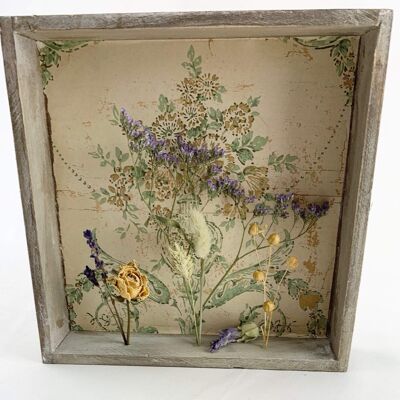 Dried Flower Display in Wooden Box - lavender rose